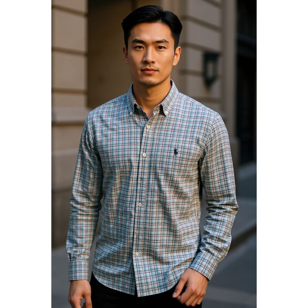 Ralph Lauren Plaid Button Down Shirt Classic Fit Blue Green Orange‎ Preppy XL